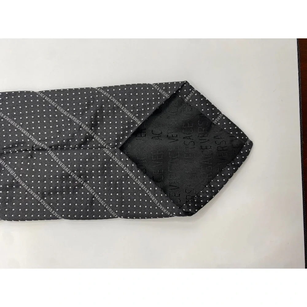 Rare Gianni Versace Men's Black Polka Dot Silk‎ Necktie Medusa Logo Italy Formal